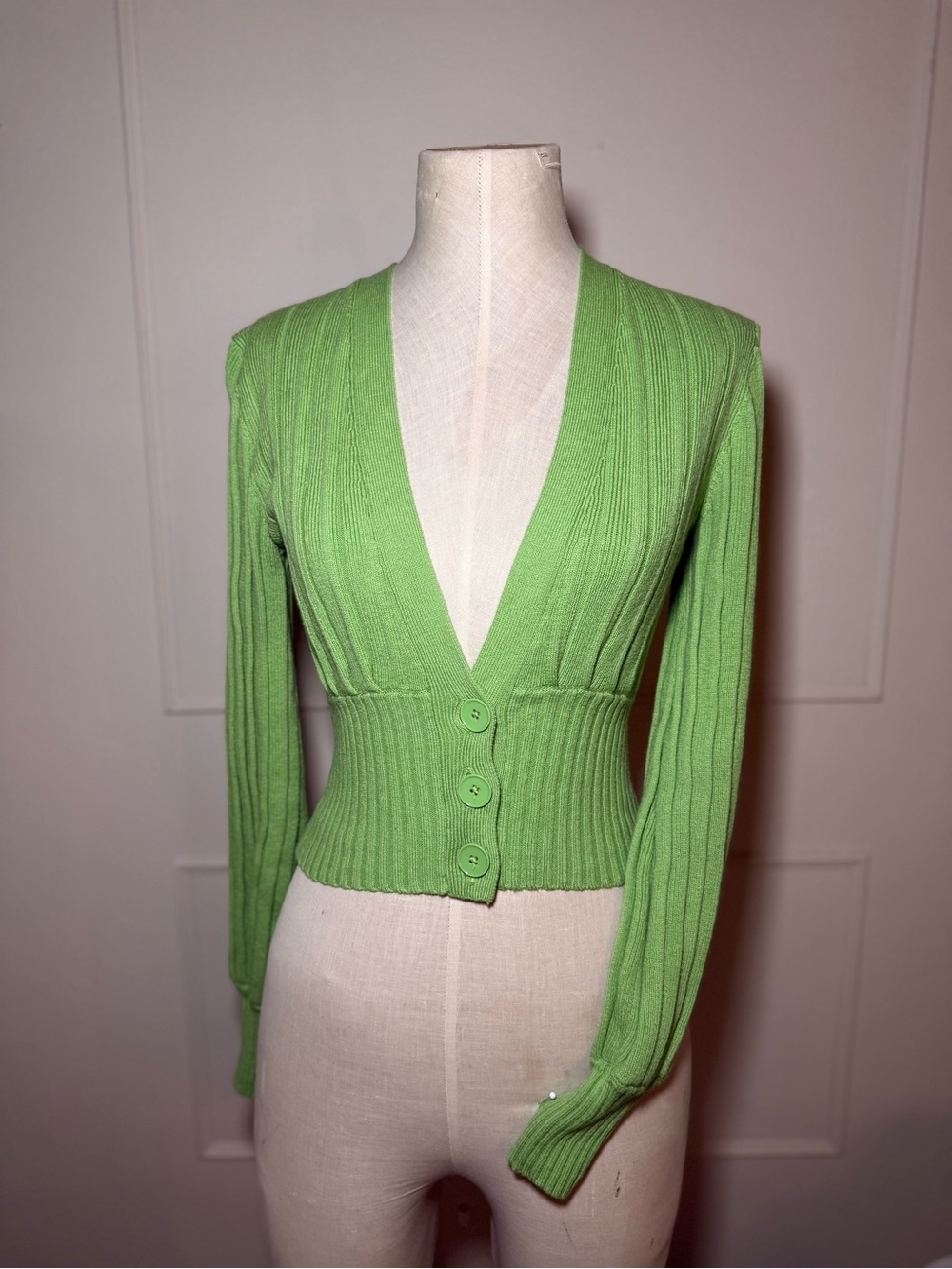 Aritzia Wilfred Green Ribbed Cropped Cardigan XS